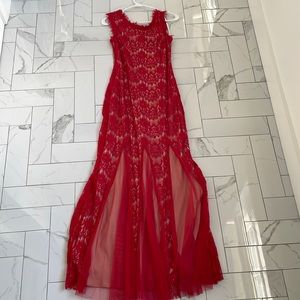 Red lace maxi dress